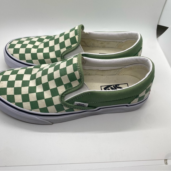 Vans Slip On classics in Shale (Green) and True White checkered pattern W 8.5 - Picture 3 of 7